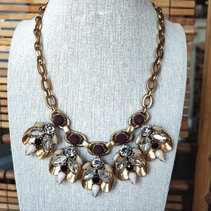J. Crew Antiqued Gold Tone Hardware Rhinestone Statement Necklace Jewelry